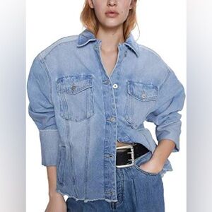 Zara Denim Jacket with Frayed Hem